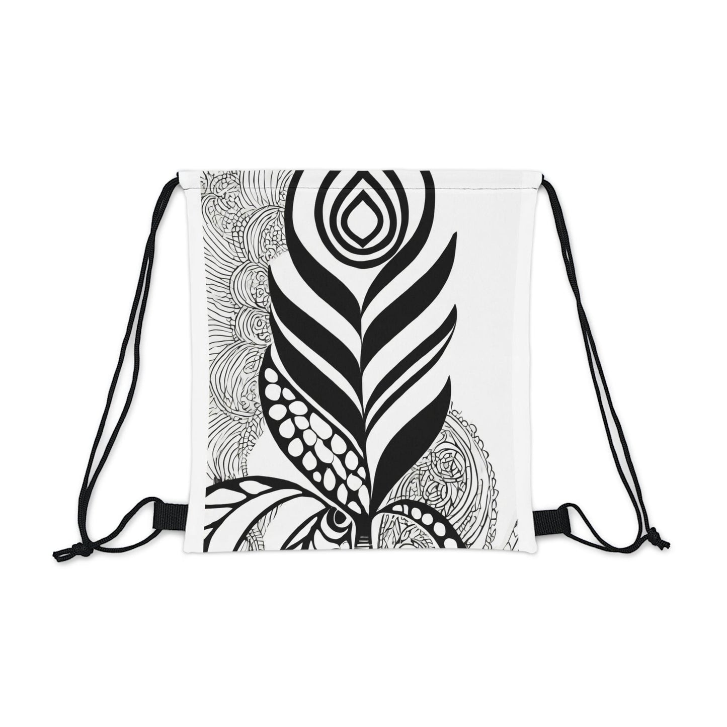 Drawstring Backsac Bag - Floral Black Line Art Print 60110