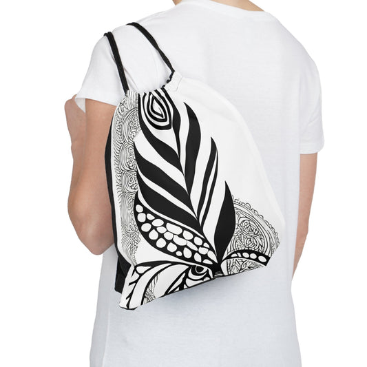 Drawstring Backsac Bag - Floral Black Line Art Print 60110