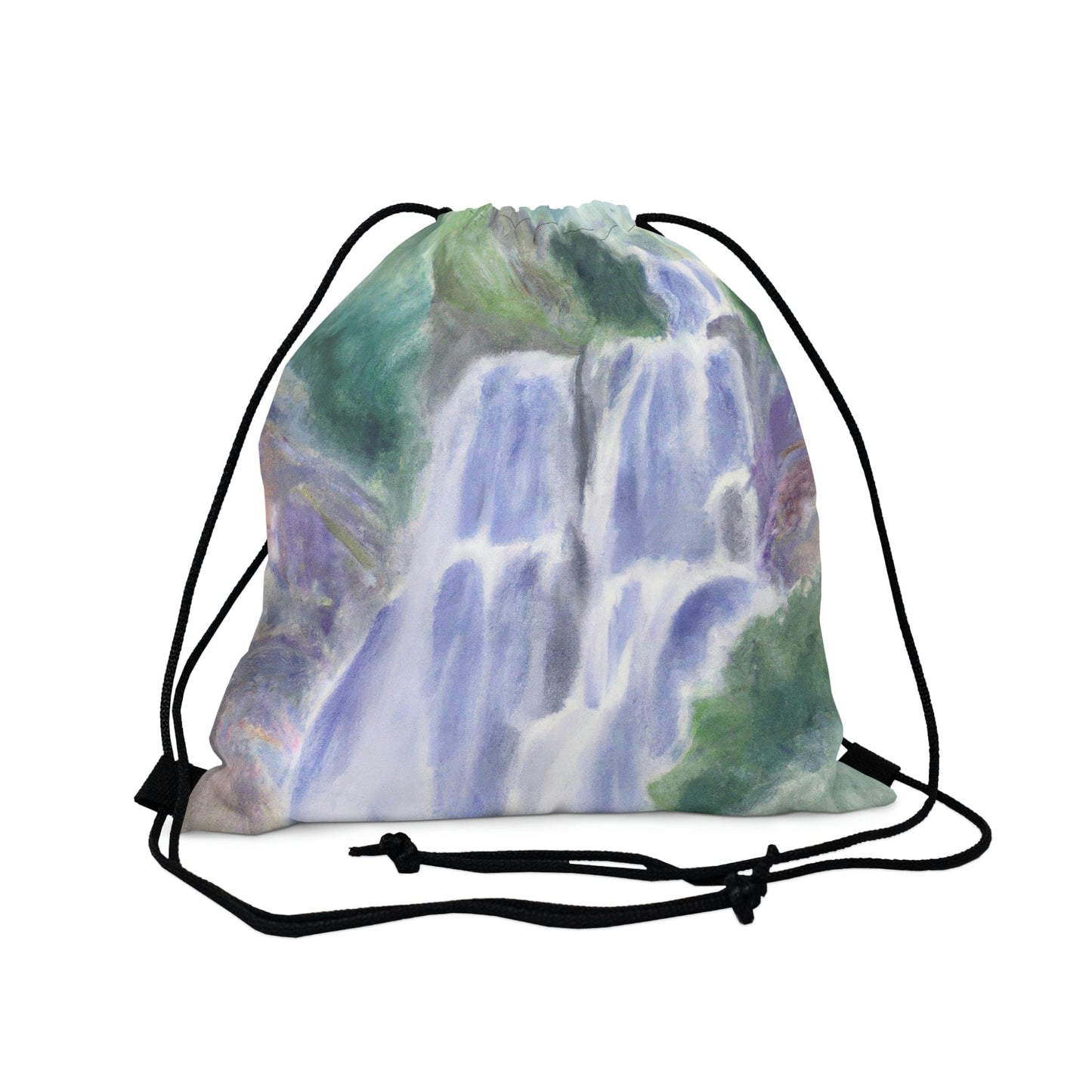 Drawstring Bag - Purple Watercolor Waterfall Green Landscape Nature Print