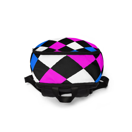Fashion Backpack Waterproof Pink Blue Checkered Pattern